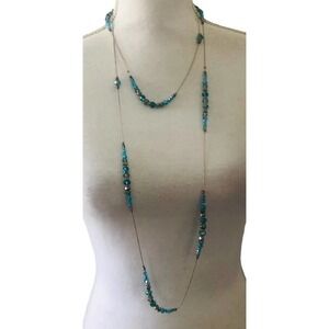 Ali Kahn Necklace Opera Length Faceted Irridescent Aqua Turquoise Beads